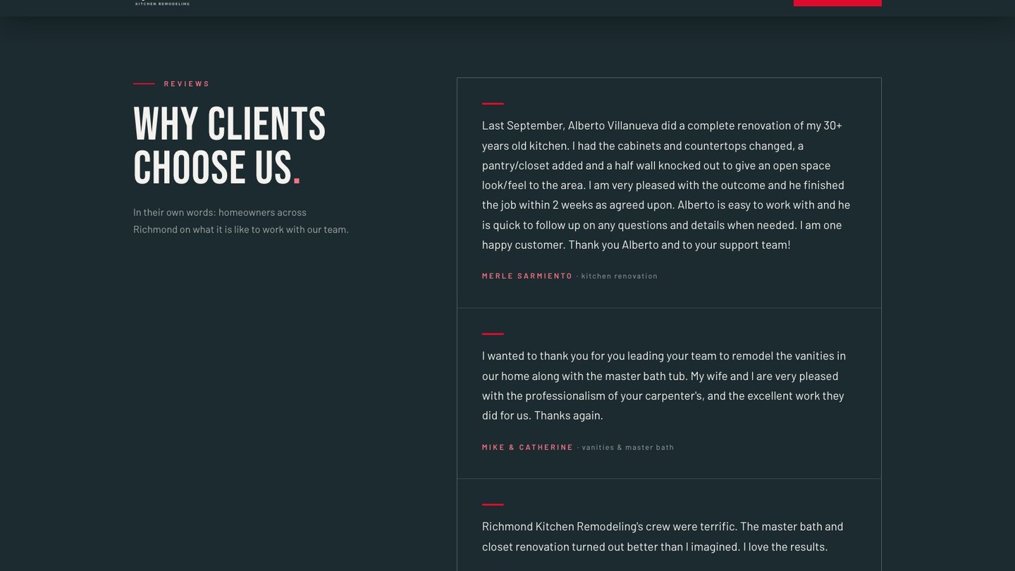 The reviews section of the new homepage