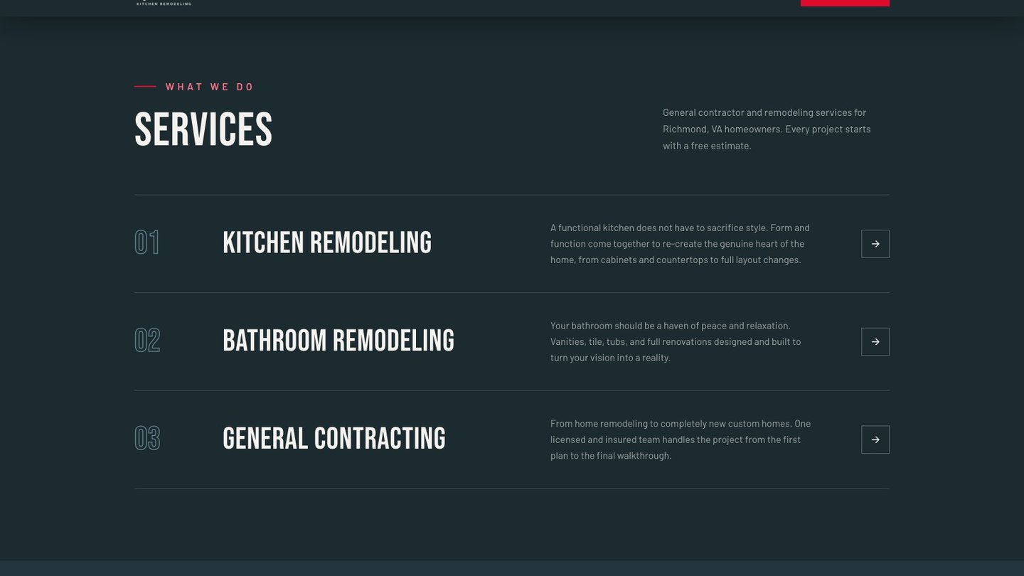 The services ledger section of the new homepage